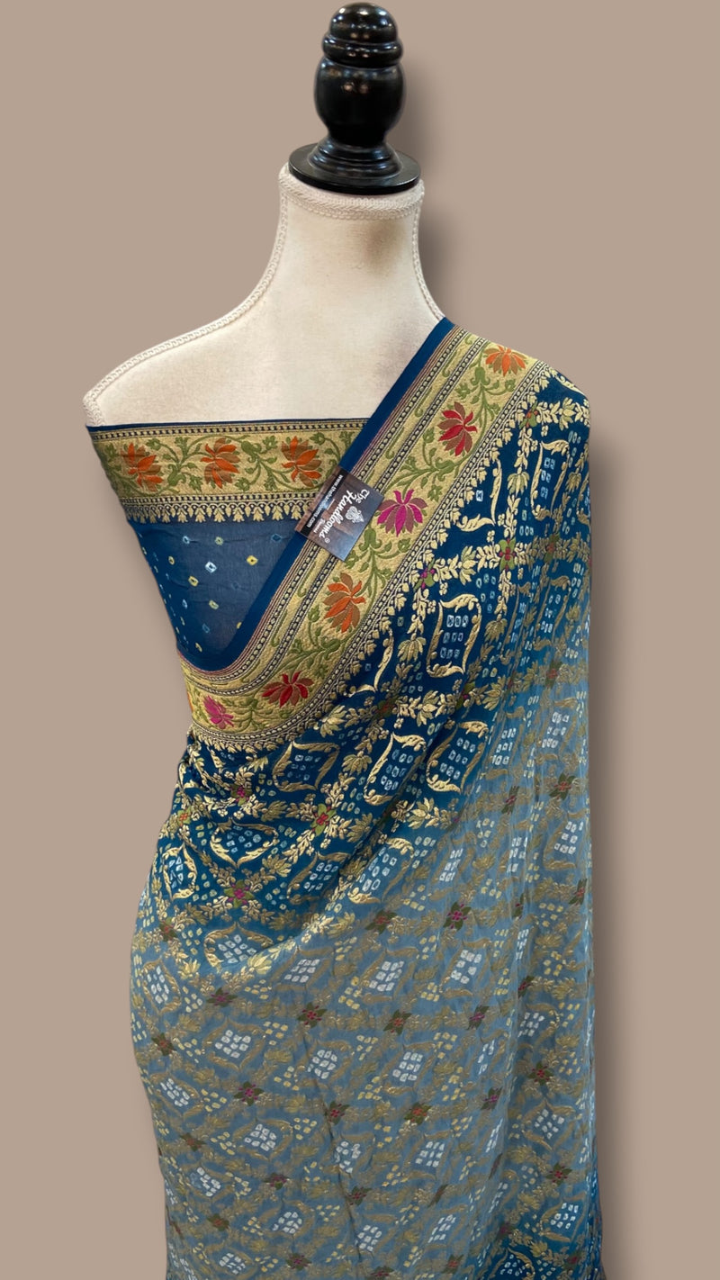 Pure Georgette Banarasi Bandhej Handloom Saree - Meenakari
