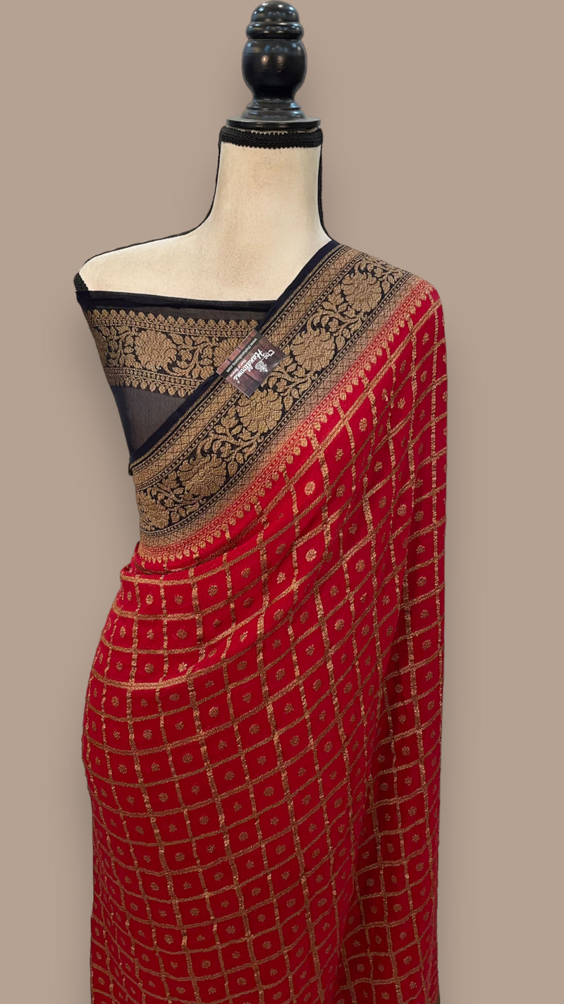 Khaddi Georgette Handloom Banarasi Saree -  Antique zari - The Handlooms