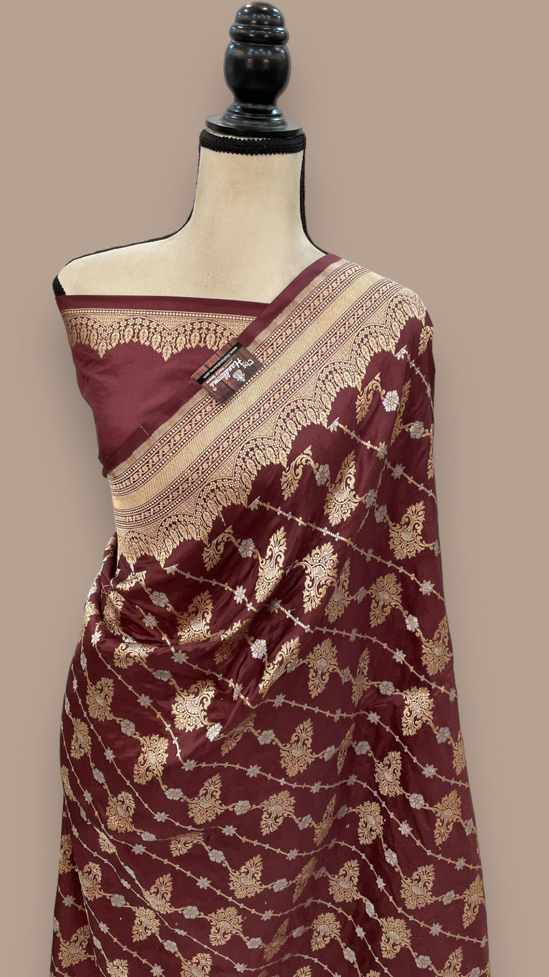Pure Katan Silk Banarasi Handloom Saree - All over Sona Roopa Jaal work - The Handlooms