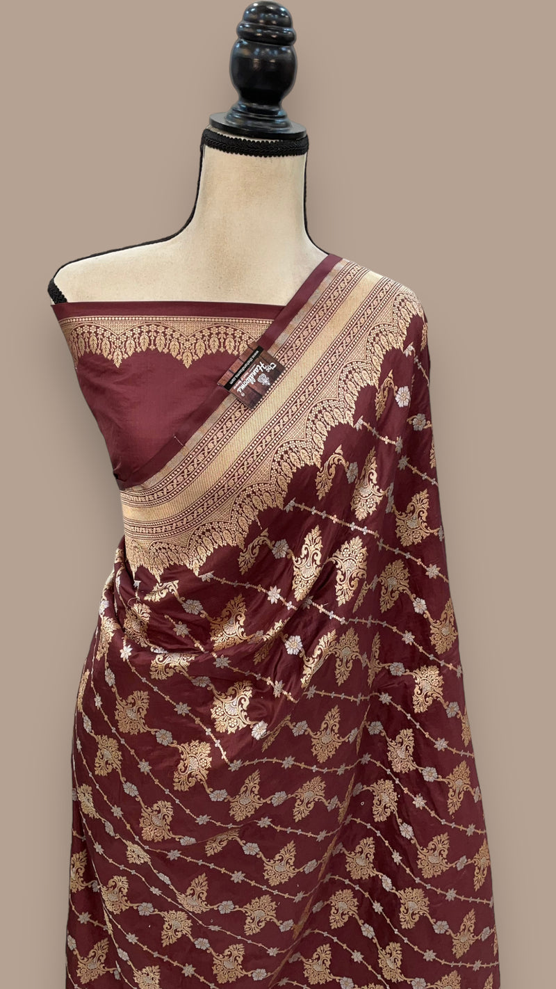 Pure Katan Silk Banarasi Handloom Saree - All over Sona Roopa Jaal work - The Handlooms