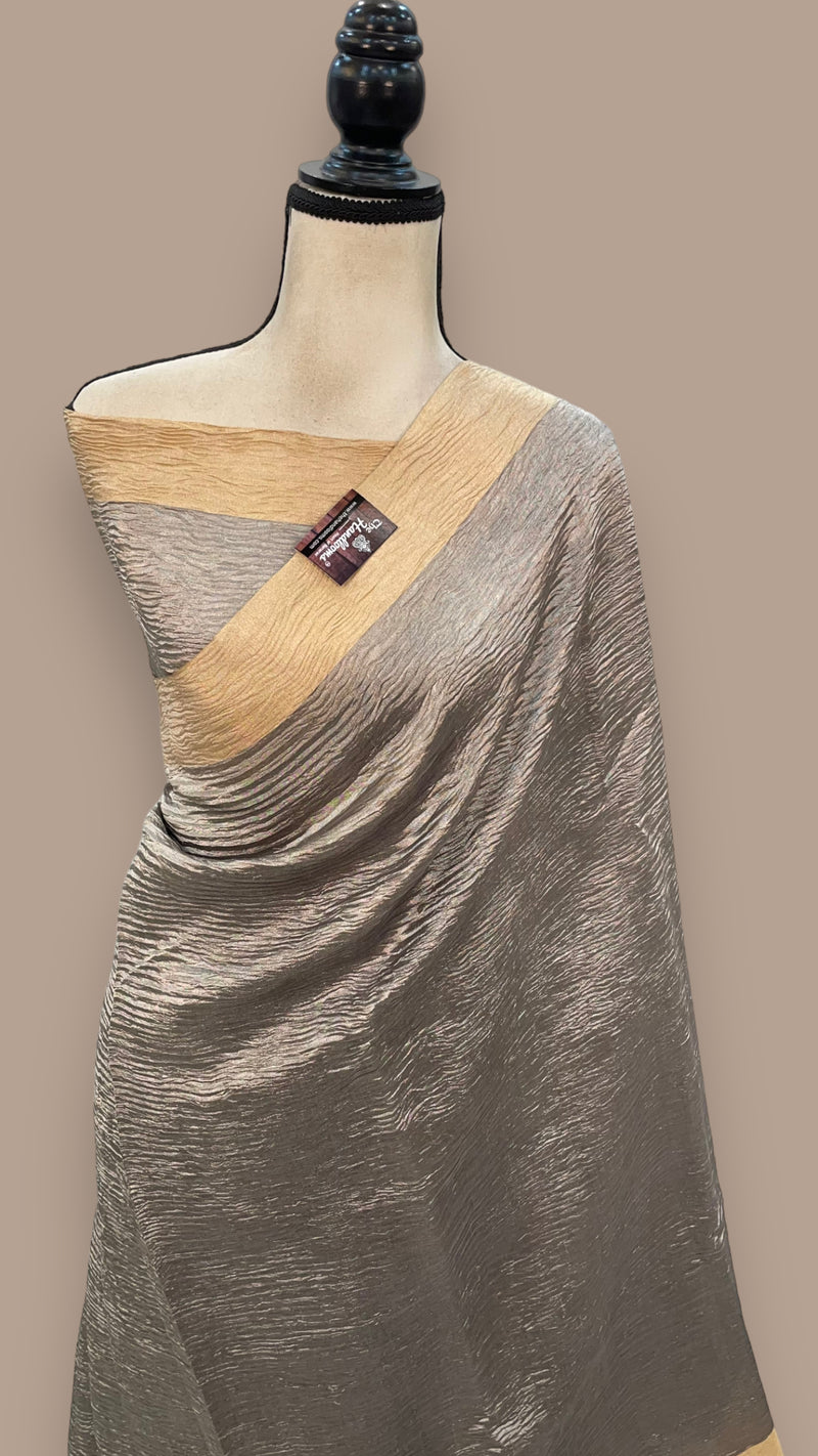 Pure Kora Tissue Crush Handloom Banarasi Saree - The Handlooms