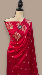 Red Pure Mango Silk Banarasi Handloom Saree - The Handlooms