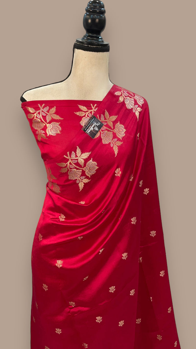 Red Pure Mango Silk Banarasi Handloom Saree - The Handlooms
