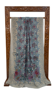 Pure Georgette Digital Print with Chikankari Handloom Banarasi Saree - The Handlooms