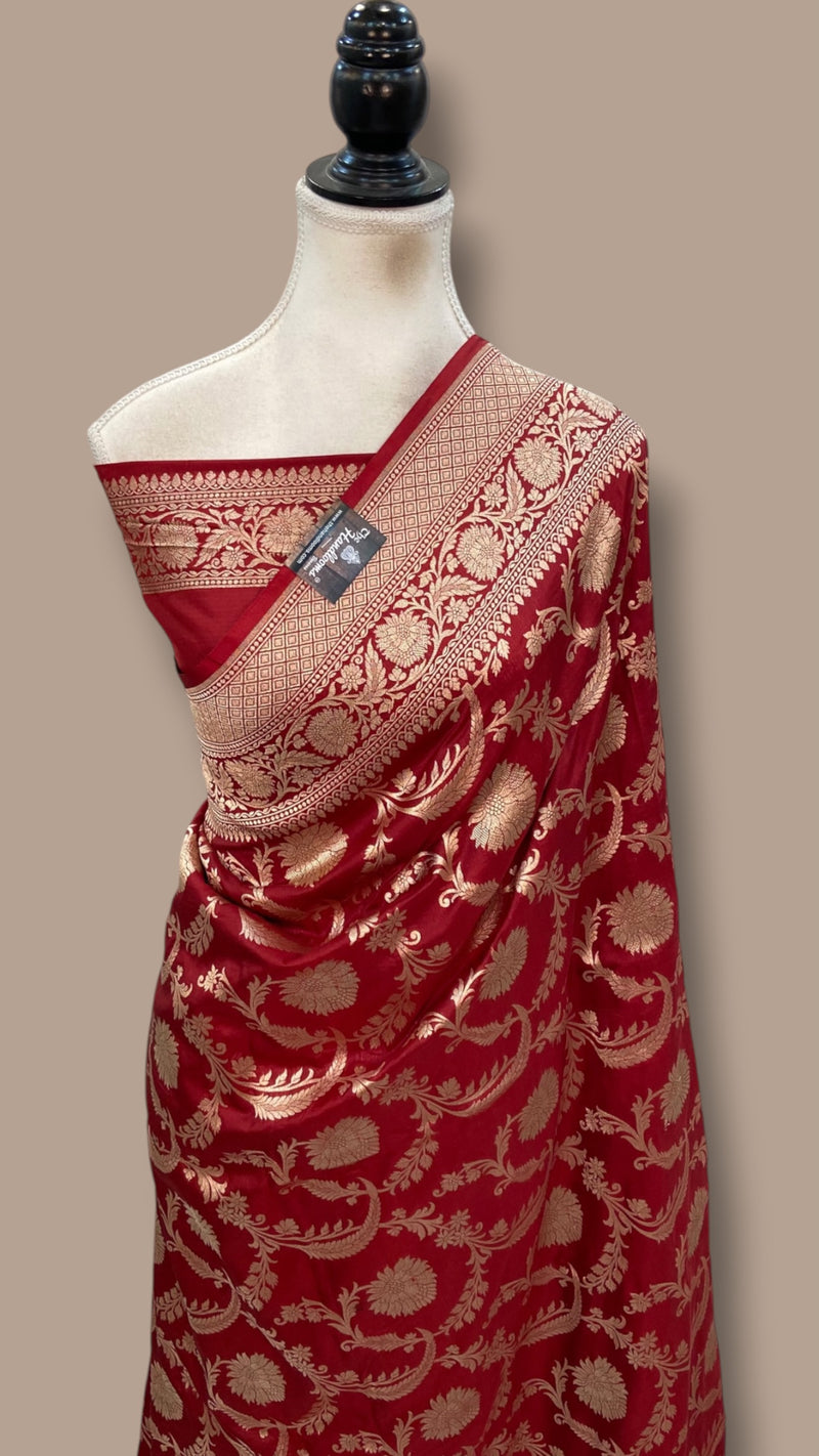 Pure Katan Silk Banarasi Handloom Saree - All Over Gold Zari Jaal Work