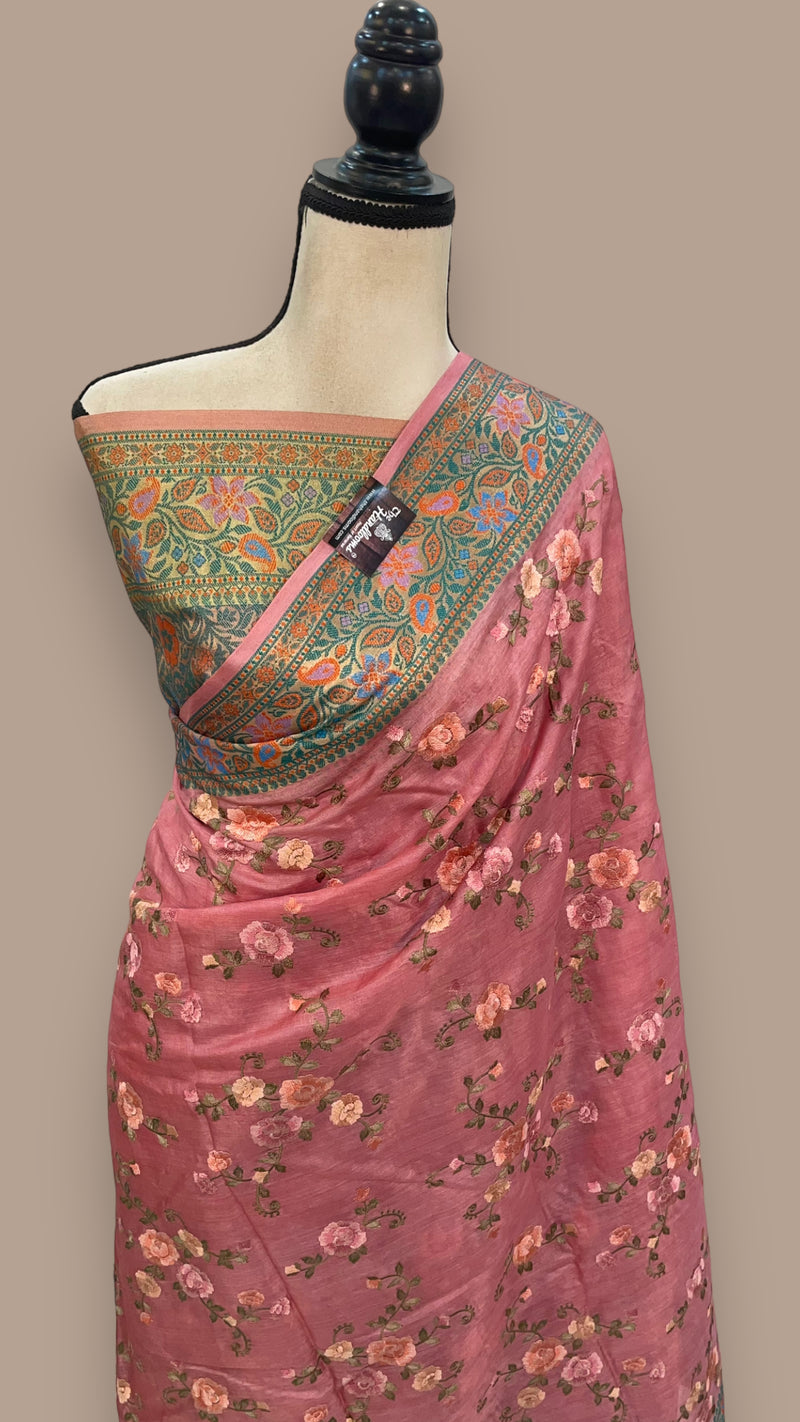 Tussar Silk Handloom Banarasi Saree With Chikankari - The Handlooms