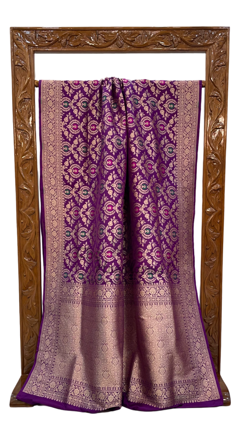 Pure Katan Silk Banarasi Handloom Saree - All over Jaal work with Meenakari - The Handlooms