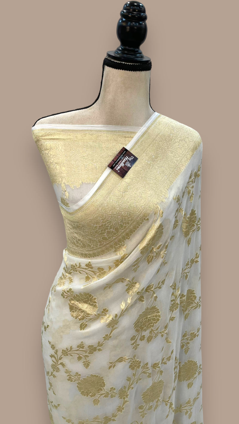 Pure Khaddi Georgette Handloom Banarasi Saree with water zari - The Handlooms