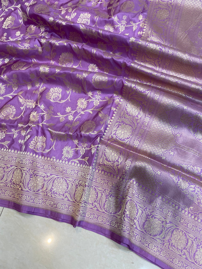 Pure Katan Silk Banarasi Handloom Saree - All Over Jaal Work - The Handlooms