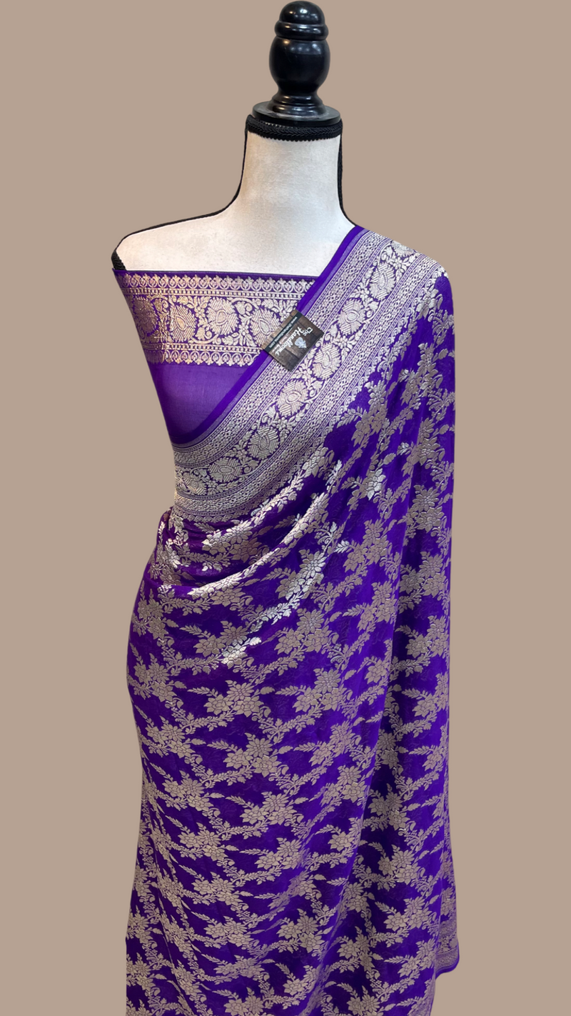 Purple Khaddi Georgette Handloom Banarasi Saree - The Handlooms