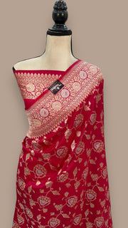 Pure Katan Silk Banarasi Handloom Saree - All over Sona Roopa Jaal work - The Handlooms