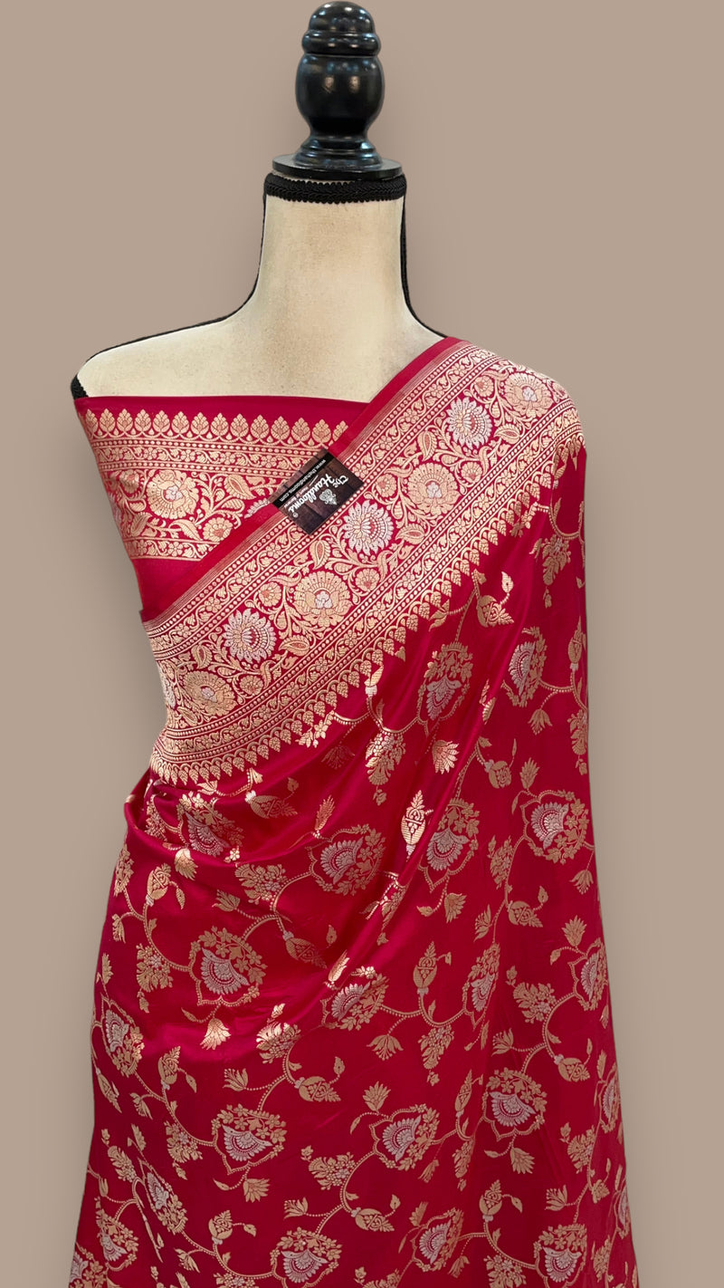 Pure Katan Silk Banarasi Handloom Saree - All over Sona Roopa Jaal work - The Handlooms
