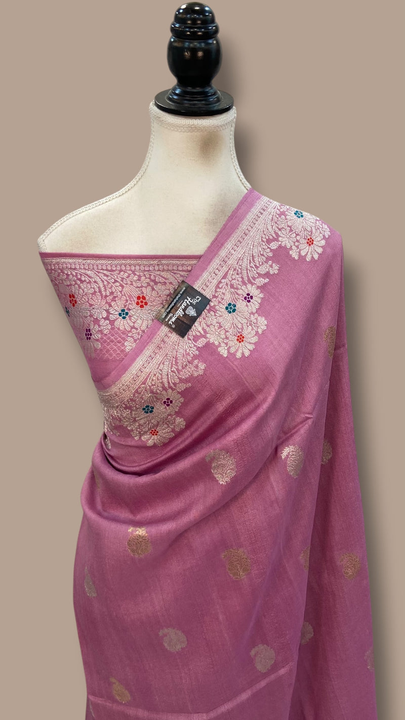 Pure Tussar Georgette Handloom Banarasi Saree With Meenakari