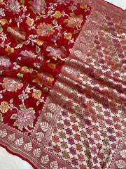Red Khaddi Georgette Banarasi Saree - water zari - The Handlooms