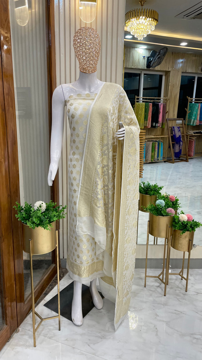 Pure Khaddi Georgette Banarasi Dress material - The Handlooms