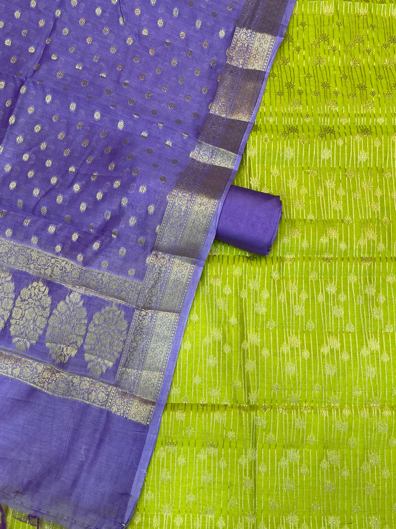 Pure Chanderi Cotton Banarasi Dress material - The Handlooms