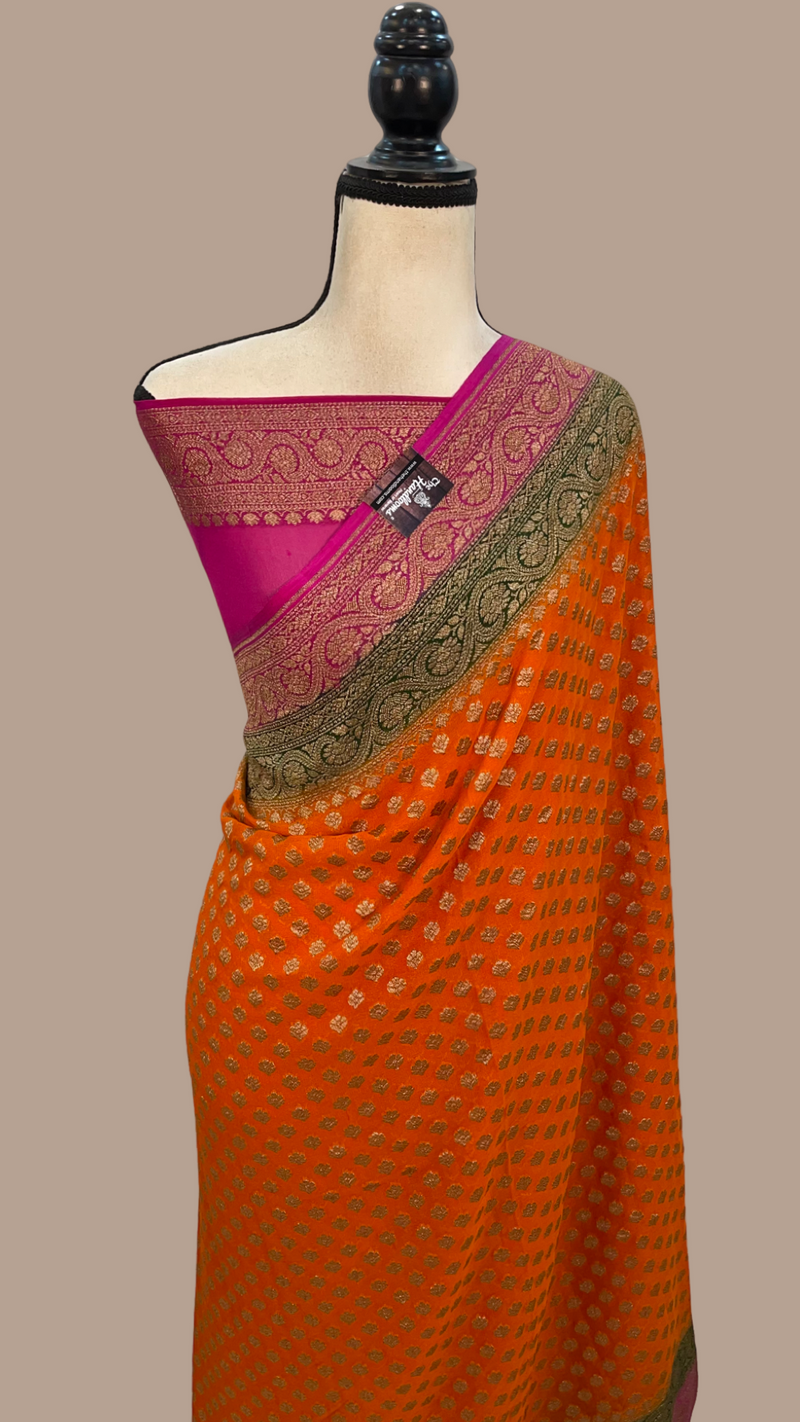 Khaddi Georgette Banarasi Saree -  Antique zari - The Handlooms