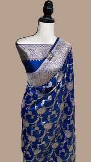 Pure Katan Silk Banarasi Handloom Saree - All over Sona Roopa Jaal work - The Handlooms