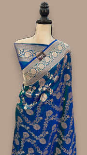 Dual tone Pure Katan Silk Banarasi Handloom Saree - All over Jaal work - The Handlooms