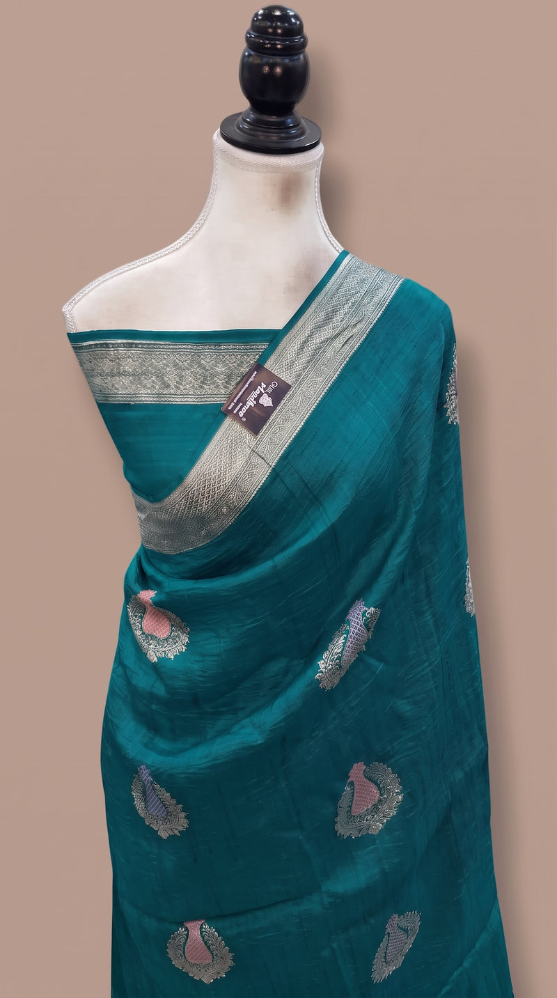 Pure Tussar Georgette Handloom Banarasi Saree - All Over Kadua Motifs With Meenakari