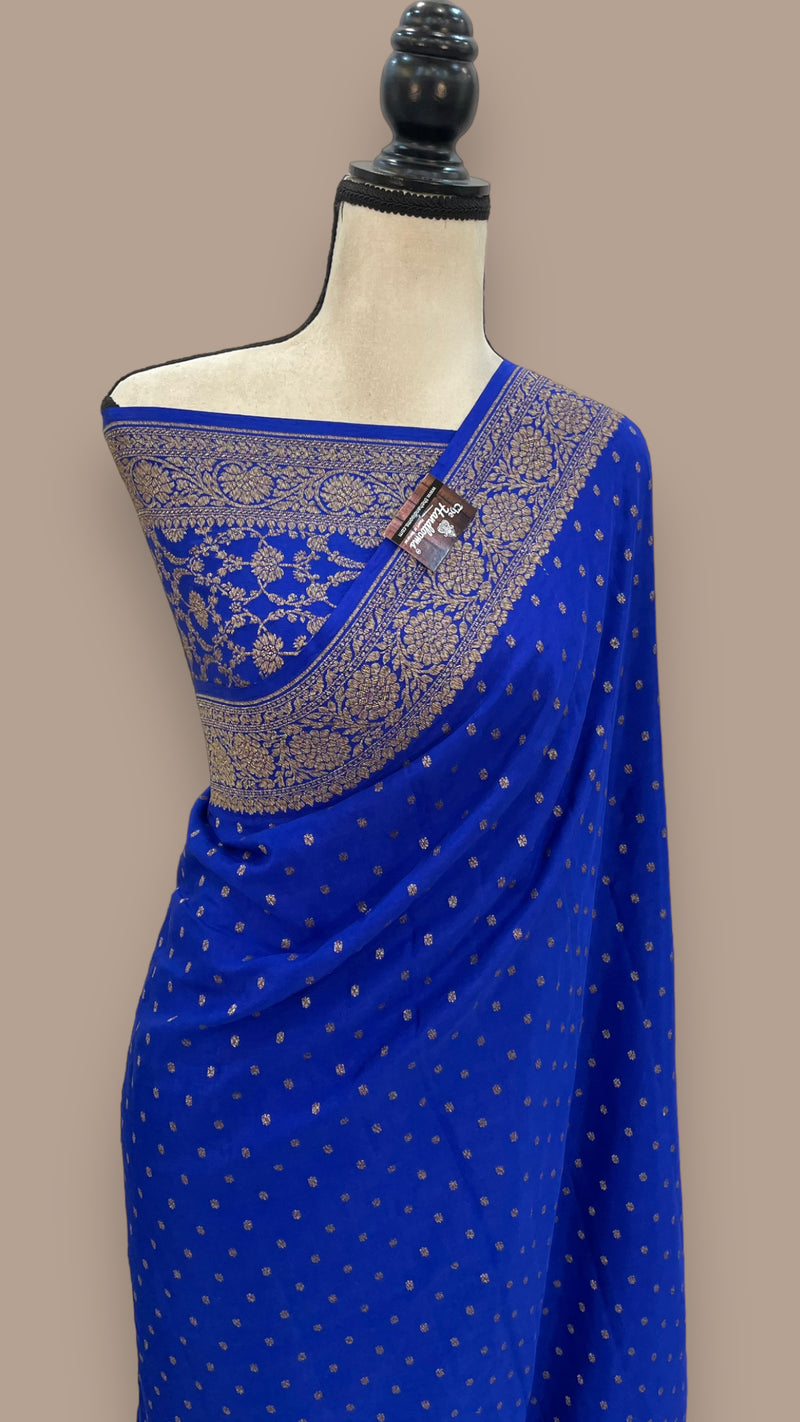 Pure Khaddi Crepe Georgette Banarasi Saree -  Antique zari - The Handlooms