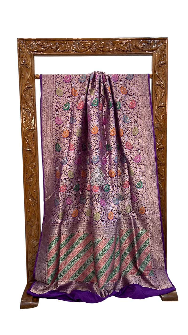 Regal Pure Katan Silk Banarasi Saree – Handwoven Tanchui Brocade With Meenakari