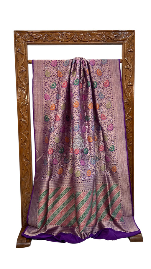 Regal Pure Katan Silk Banarasi Saree – Handwoven Tanchui Brocade With Meenakari - The Handlooms