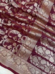 Pure Katan Silk Banarasi Handloom Saree - All Over Jaal Work - The Handlooms