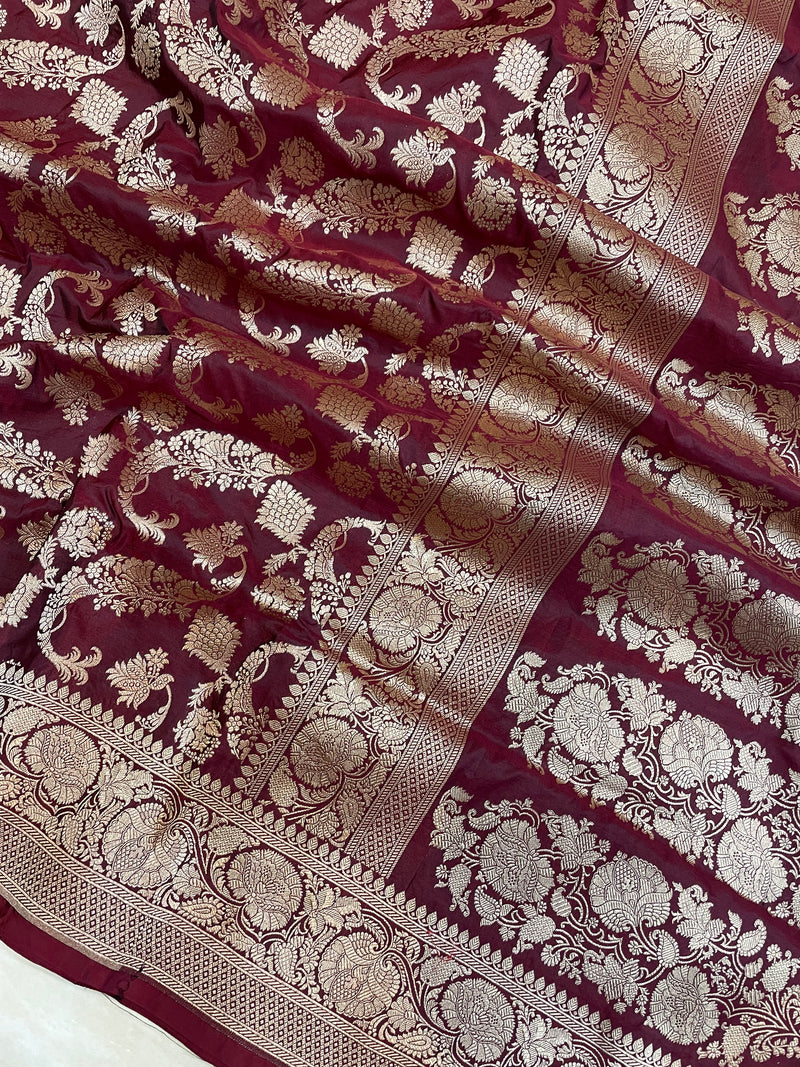 Pure Katan Silk Banarasi Handloom Saree - All Over Jaal Work - The Handlooms