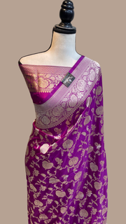 Pure Katan Silk Banarasi Handloom Saree - All Over Jaal Work - The Handlooms