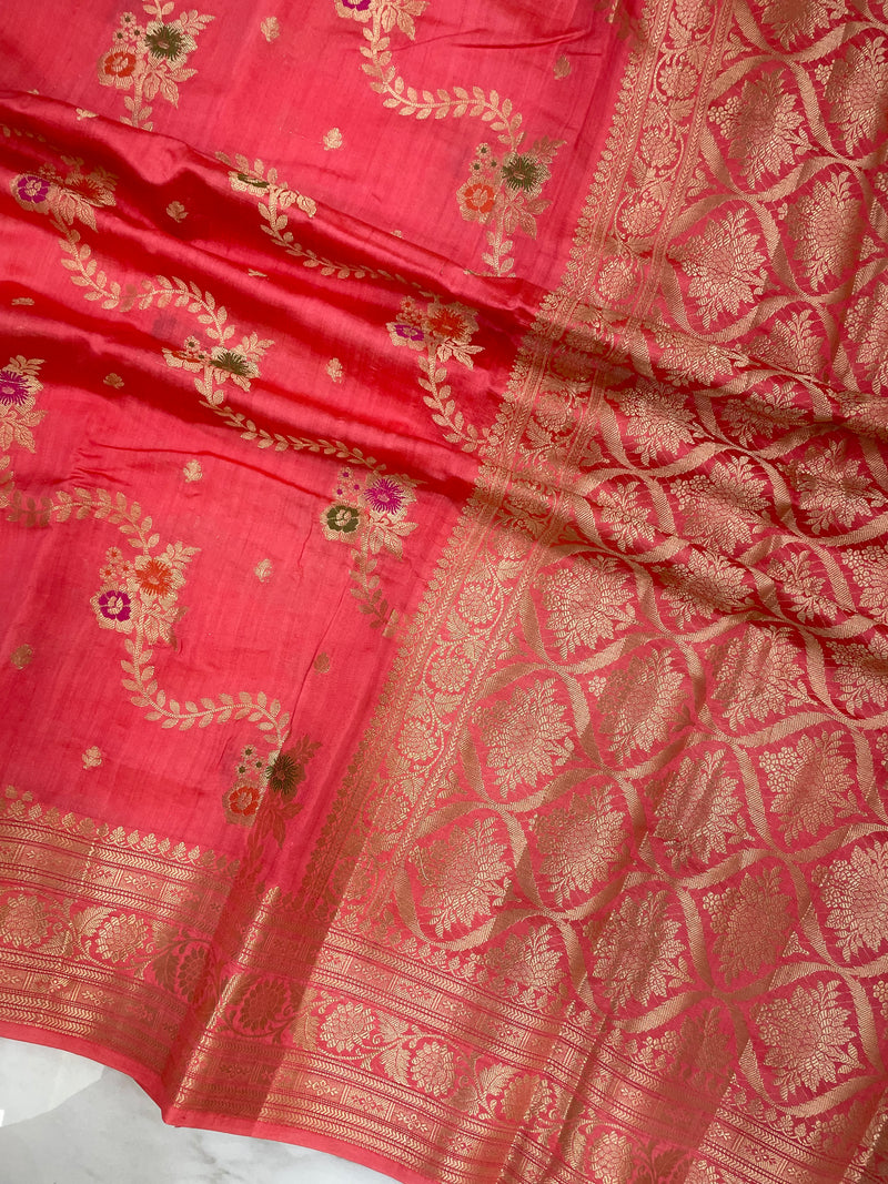 Pure Dupion Silk Banarasi Saree - Gold Zari - The Handlooms