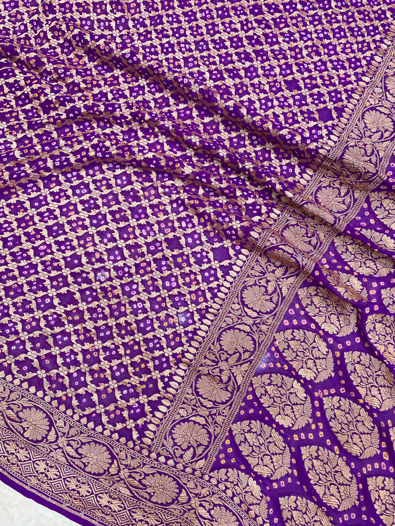 Pure Georgette Banarasi Bandhej Handloom Saree - The Handlooms