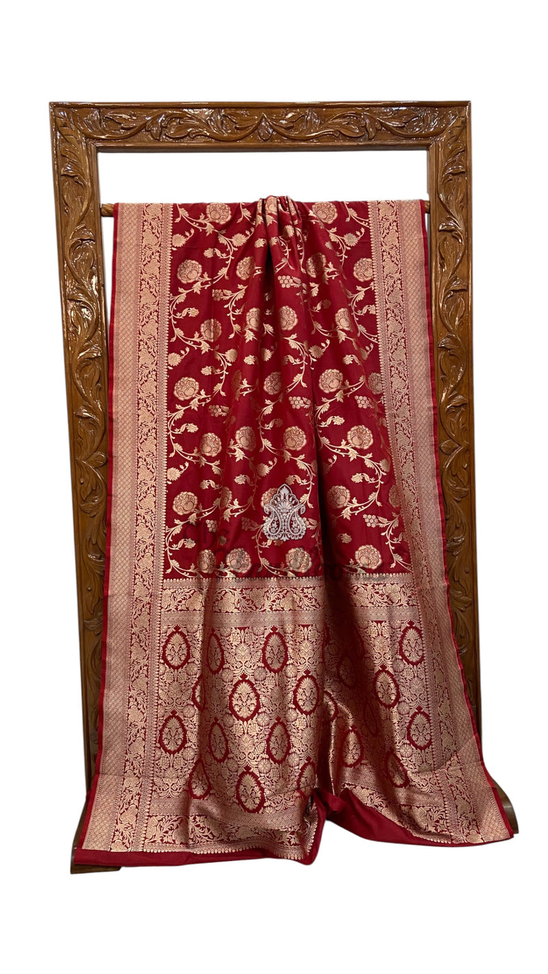Pure Katan Silk Banarasi Handloom Saree - All Over Gold Zari Jaal Work
