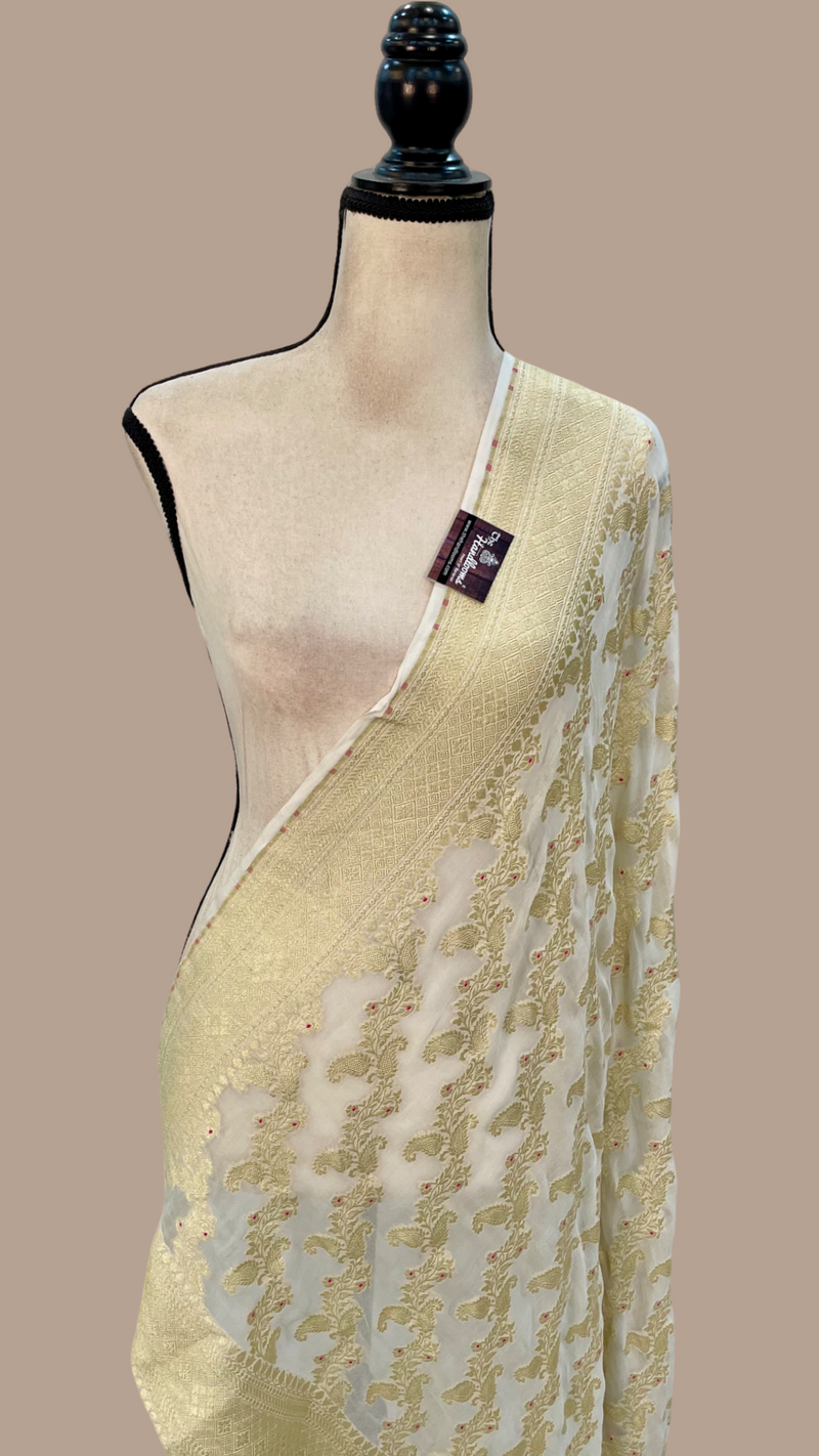 Pure Khaddi Georgette Dupatta - water zari - The Handlooms