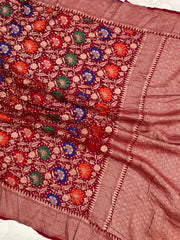 Pure Georgette Banarasi Bandhej Handloom Saree - with meenakari work - The Handlooms