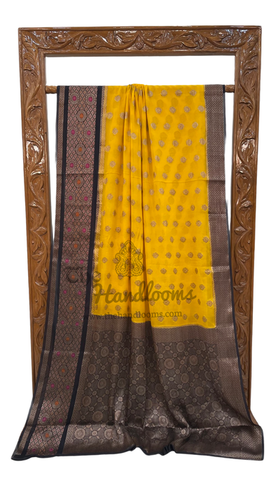 Golden Yellow Pure Chiffon Khaddi Banarasi Saree