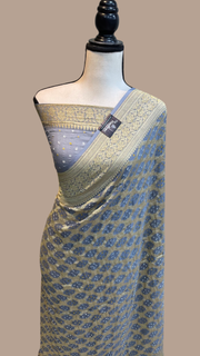 Grey Pure Georgette Banarasi Bandhej Handloom Saree - The Handlooms