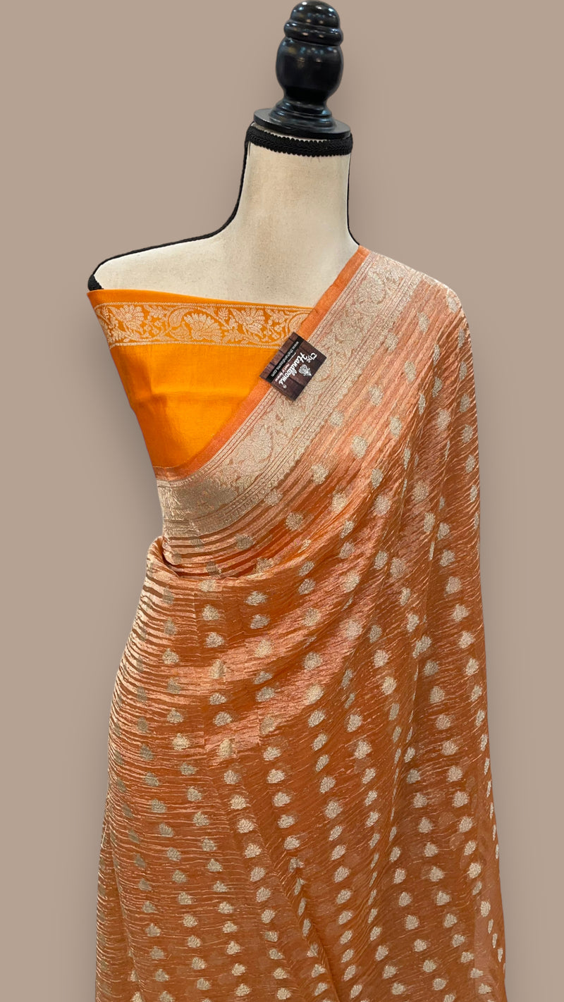 Pure Kora Tissue Crush Handloom Banarasi Saree - The Handlooms