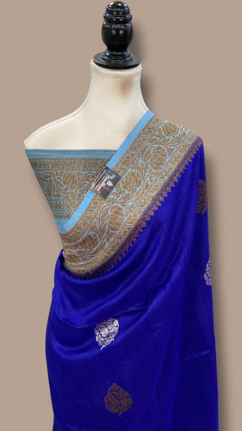 Pure Tussar Georgette Handloom Banarasi Saree - Antique Zari