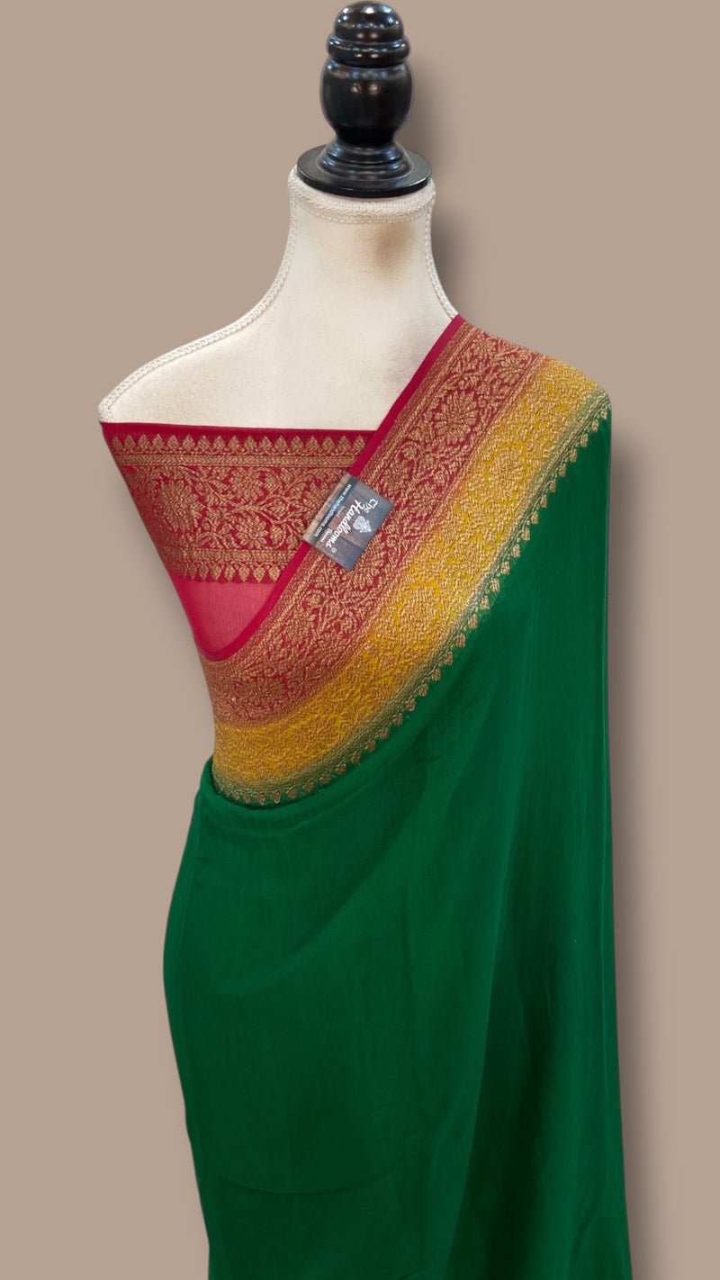 Pure Khaddi Georgette Handloom Banarasi Saree - Antique Zari