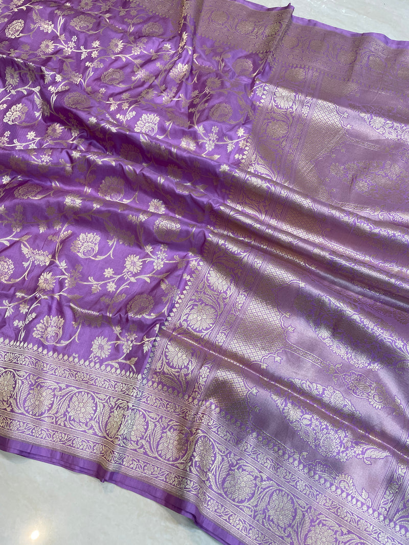 Pure Katan Silk Banarasi Handloom Saree - All Over Jaal Work - The Handlooms