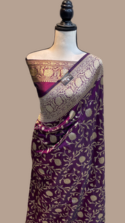 Pure Katan Silk Banarasi Handloom Saree - All Over Jaal Work - The Handlooms