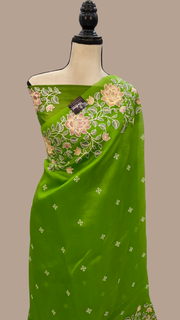 Pure Organza Chikankari Handloom Banarasi Saree - The Handlooms