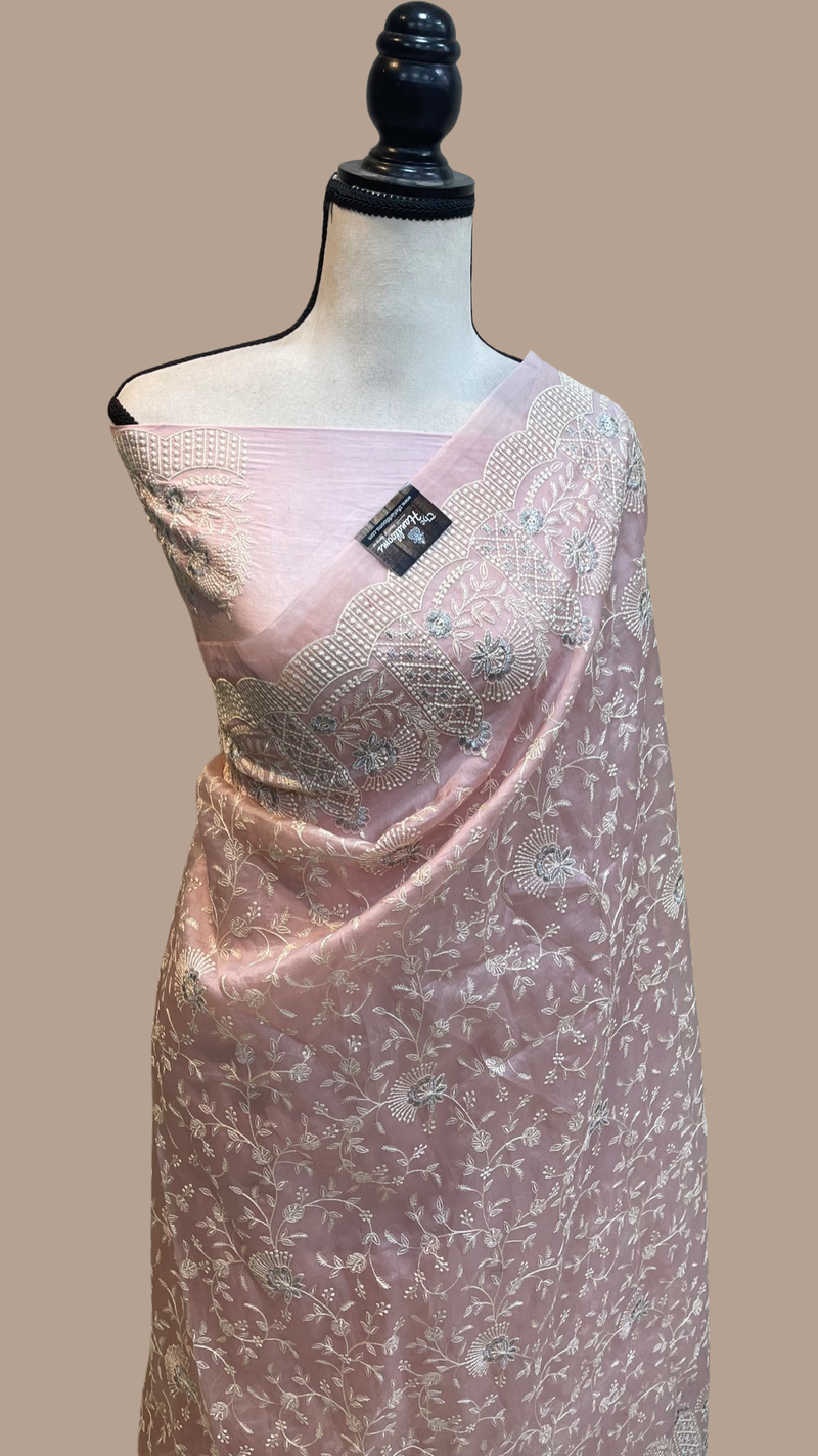 Pure Organza Chikankari Handloom Banarasi Saree - The Handlooms