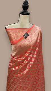 Pure Katan Silk Banarasi Handloom Saree - All Over Jaal Work - The Handlooms