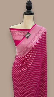 Hot Pink Pure Khaddi Georgette Handloom Banarasi Saree - The Handlooms