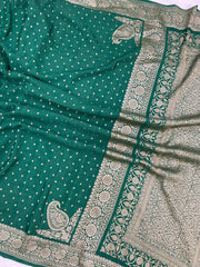 Green Pure Khaddi Crepe Georgette Handloom Banarasi Saree - The Handlooms