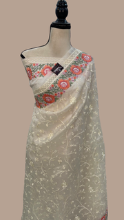 Pure Organza Chikankari Handloom Banarasi Saree - The Handlooms