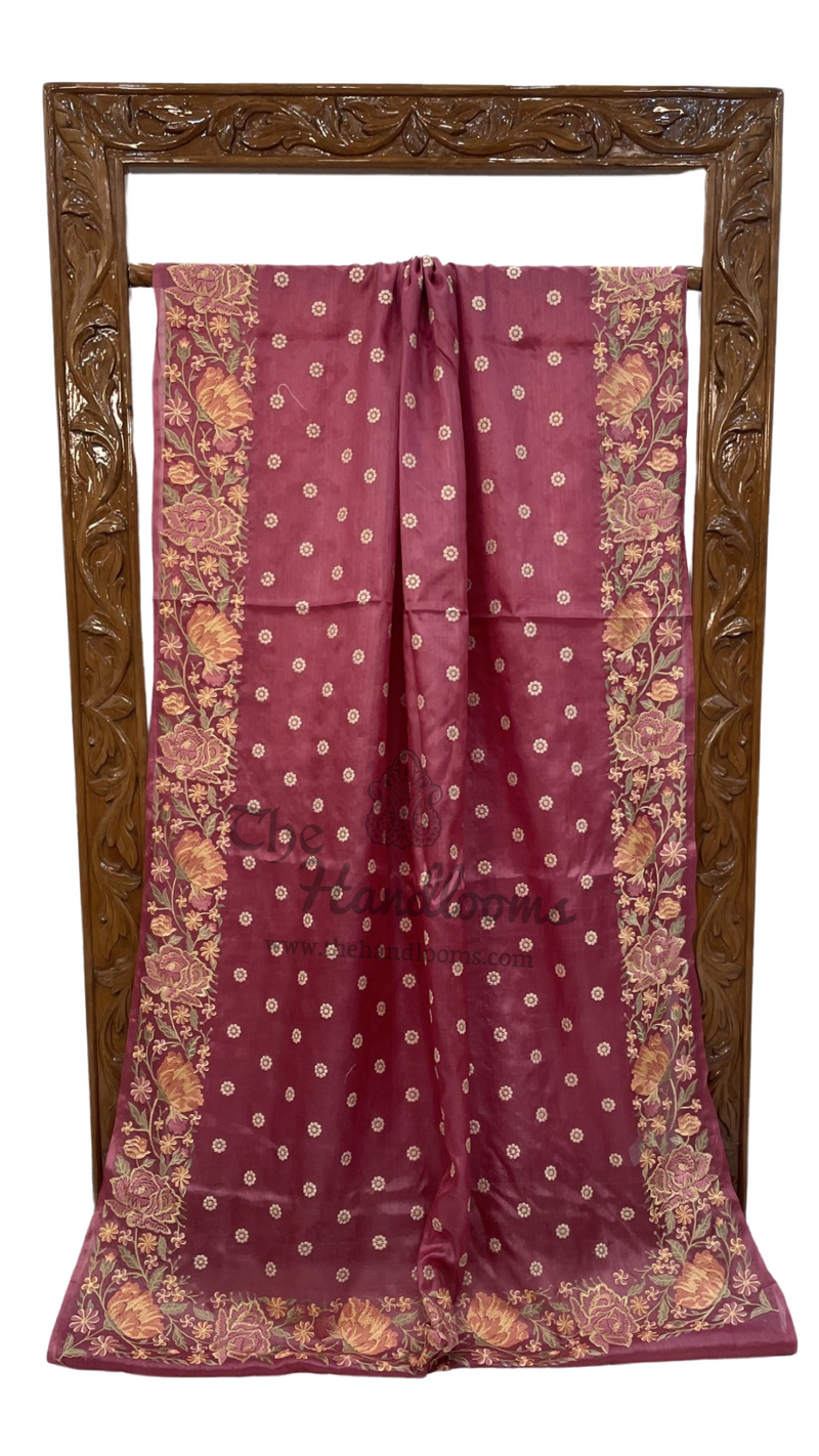Tussar Silk Handloom Banarasi Saree With Chikankari - The Handlooms