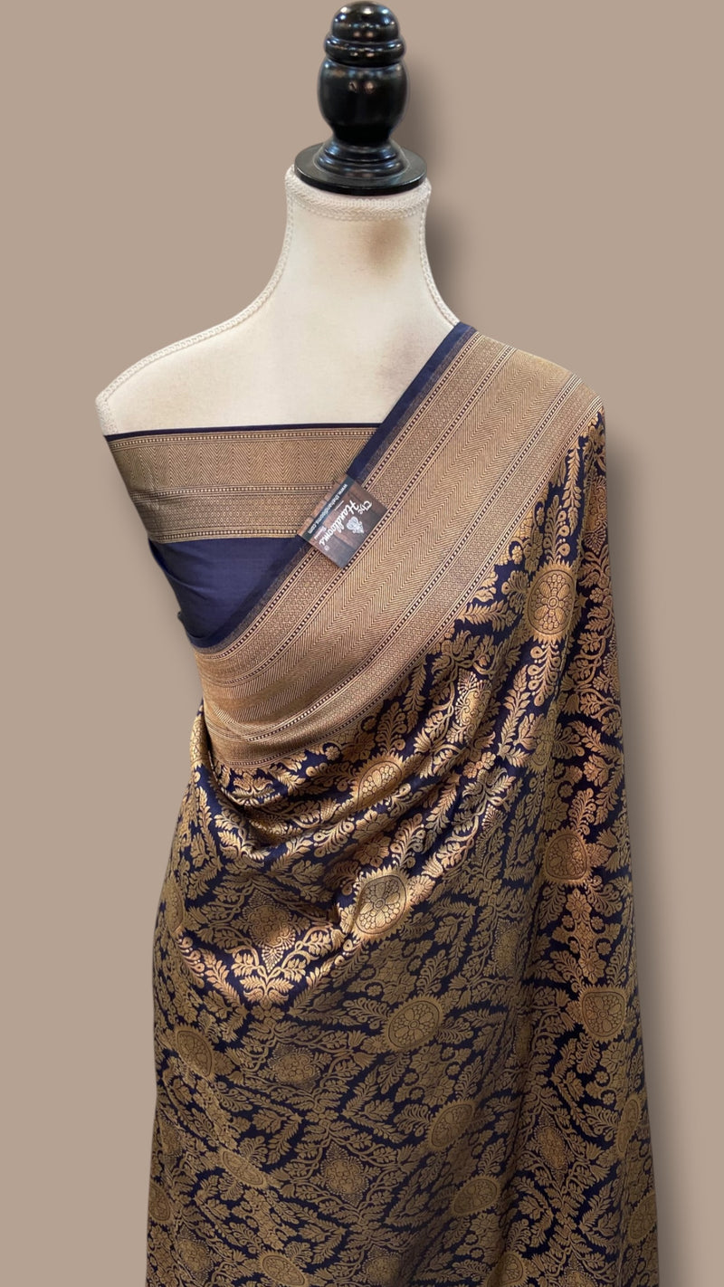 Tamannaah Bhatia Navy Blue Pure Katan Silk Banarasi Handloom Saree - Tanchui Brocade
